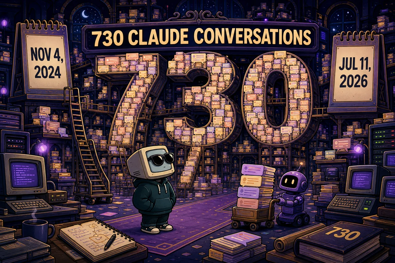 A CRT sysadmin explores a vast night library of Claude conversation cards.