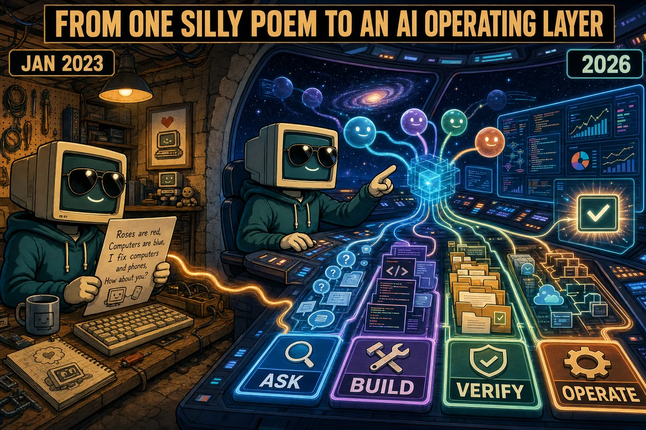 A small poem transforms into a retro-future AI command bridge.
