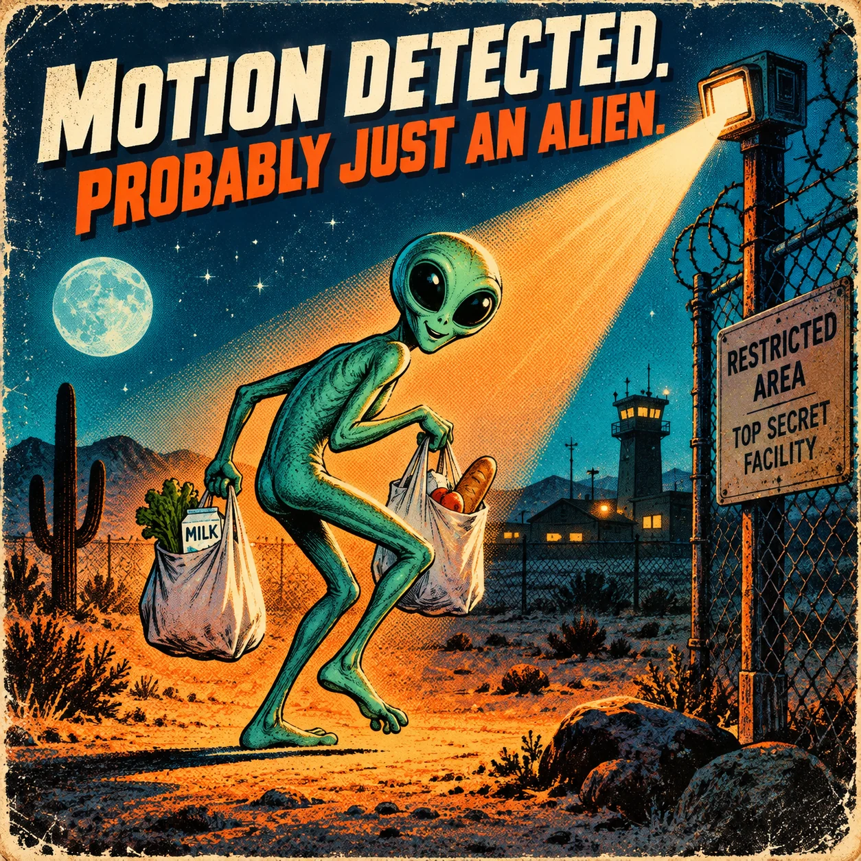A motion sensor at Area 51 detects a surprised alien.