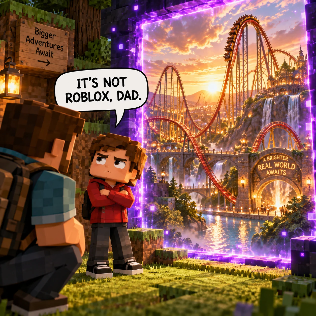 A child explains that he is not Roblox to a confused parent.