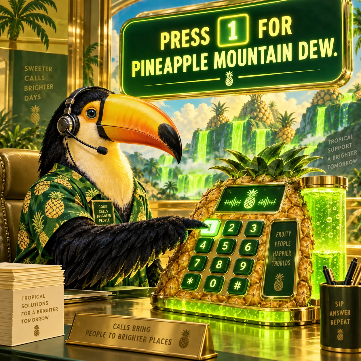 A PBX phone system is powered by pineapple Mountain Dew.