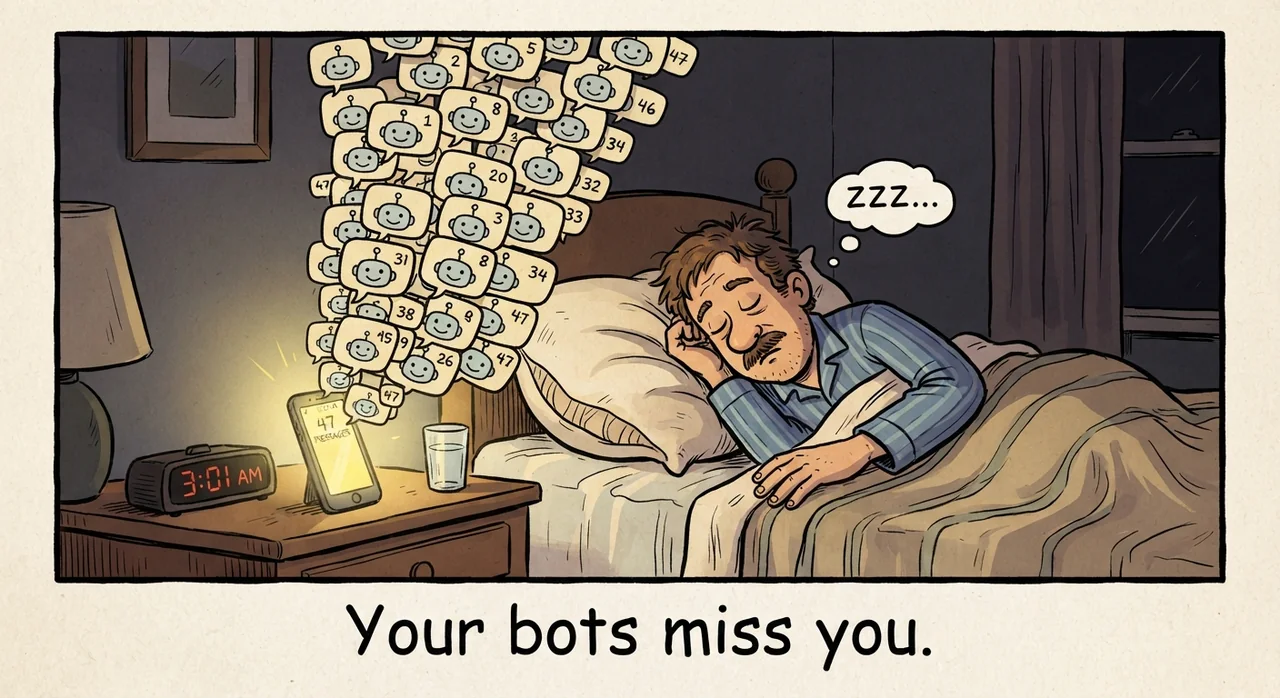 Cartoon titled Bots Miss You: Your bots miss you.