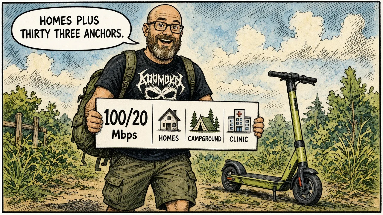 HOST holding a speed-target placard reading 100/20 next to household and anchor icons