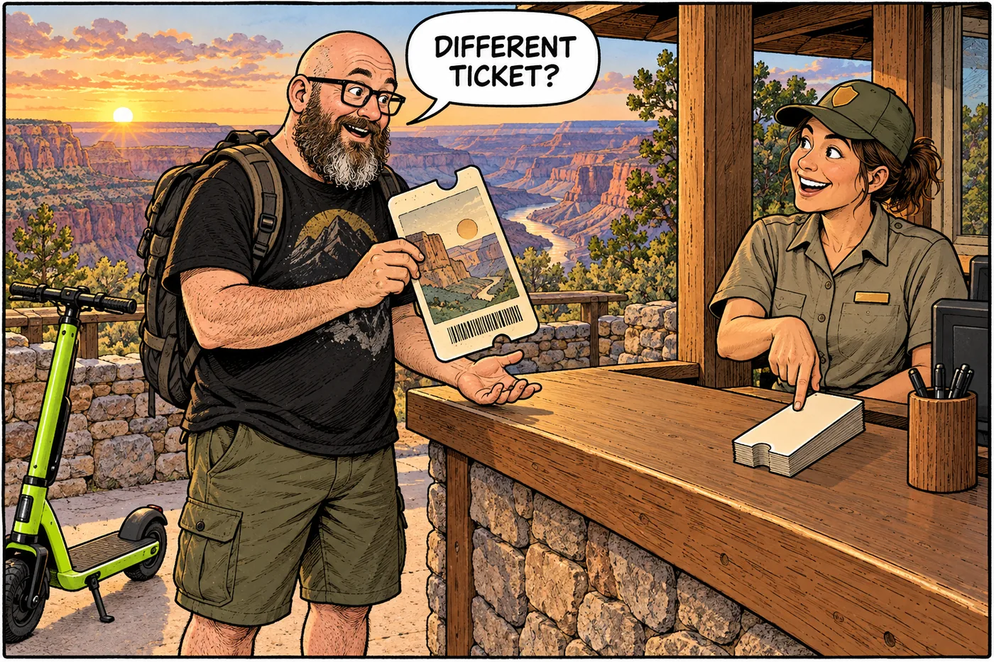 Host discovers his park pass does not replace a tribal park ticket at a public overlook desk