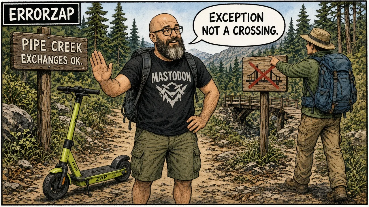 HOST pointing to a narrow exception sign for Pipe Creek river exchanges