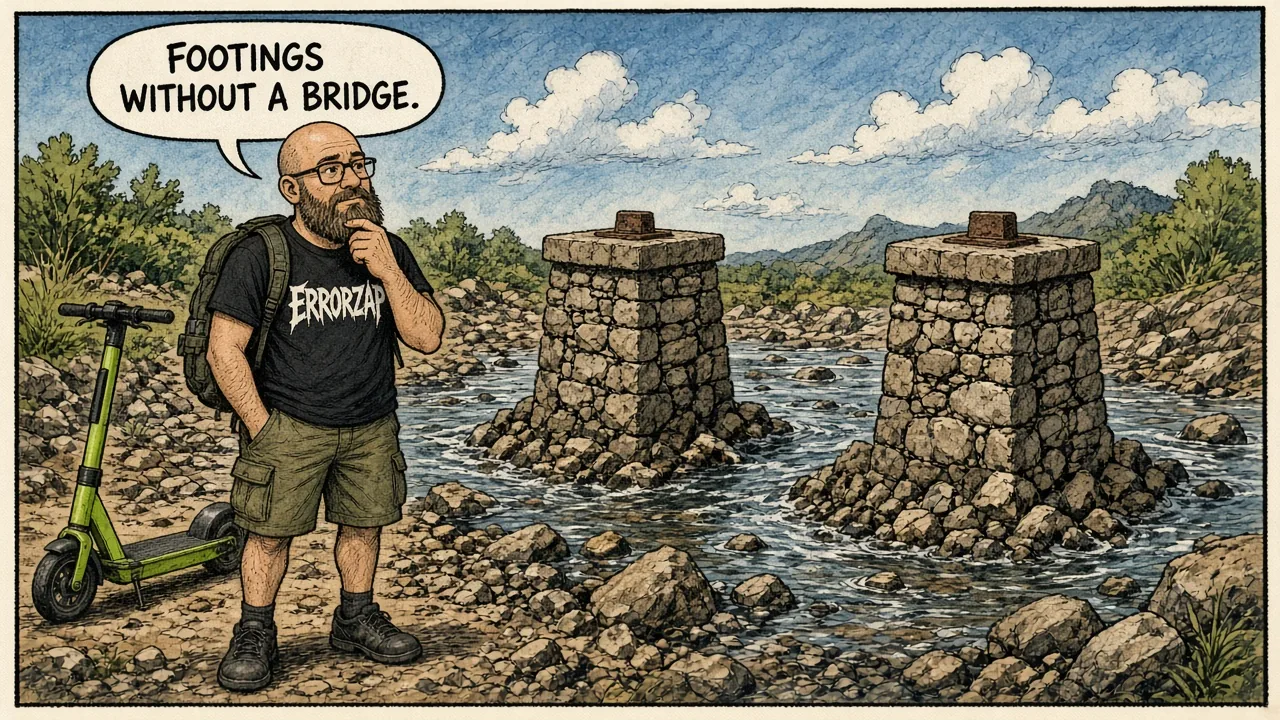 HOST staring at empty creek footbridge pylons after the flood