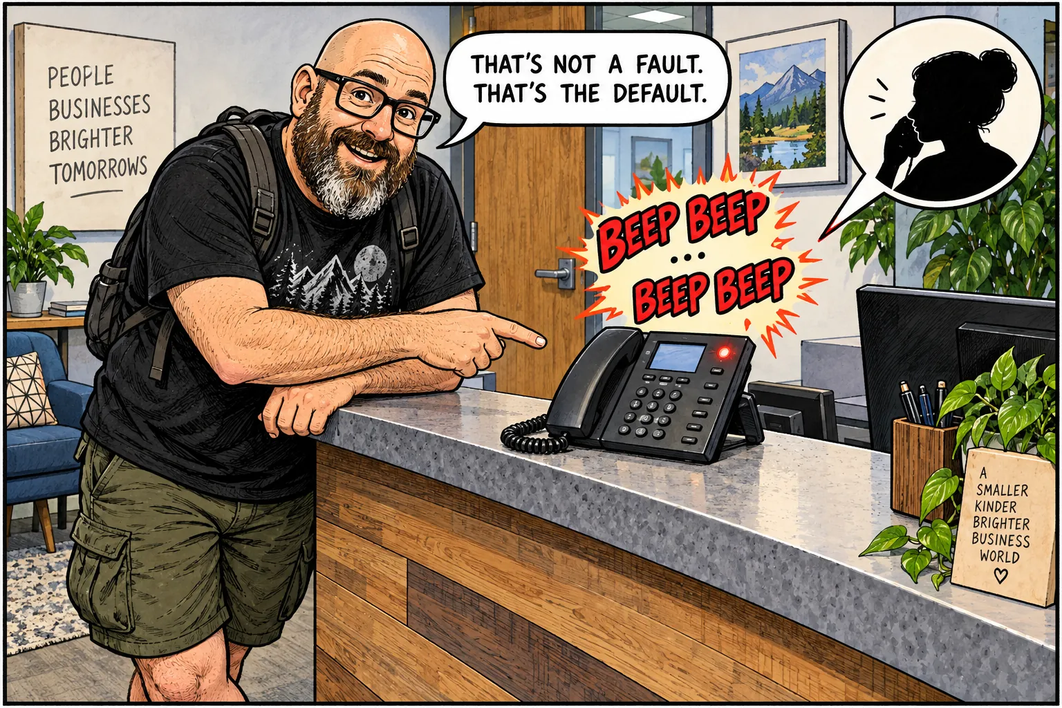 ErrorZap cartoon illustration for Mitel MiVoice Business