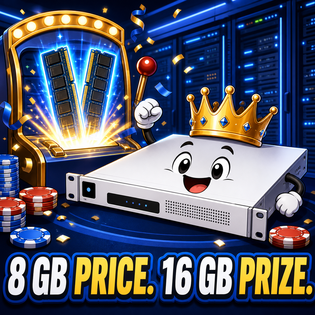 A cartoon UNVR G2 celebrates an 8 GB price and a 16 GB prize.