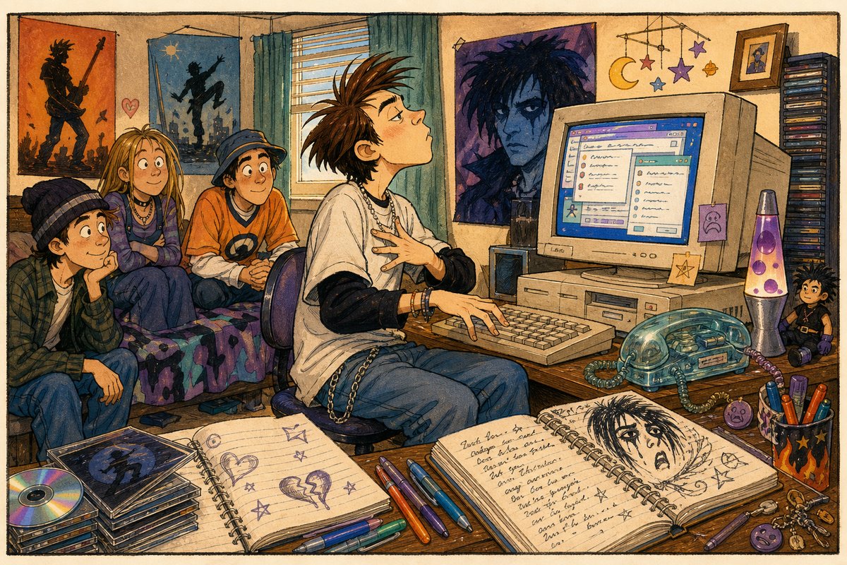 The first social status update was a handwritten sign taped to an empty digital chair.