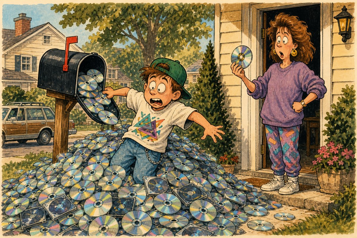 The internet used to arrive in the mailbox, shiny, free, and apparently breeding.