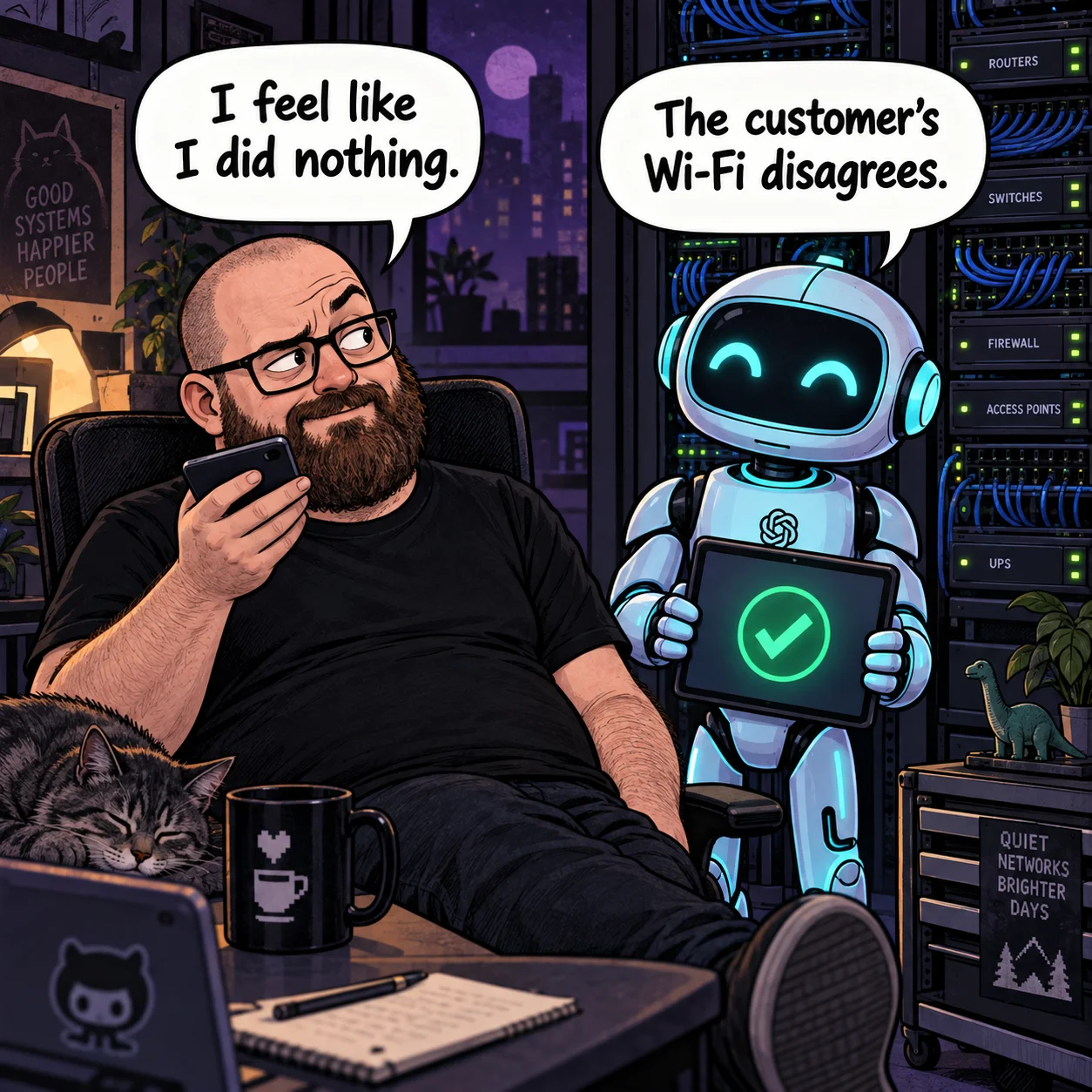 Justin and an AI companion considering how effortless customer support can feel