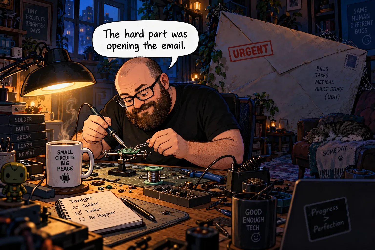 A difficult technical task gets attention while an ordinary email waits.