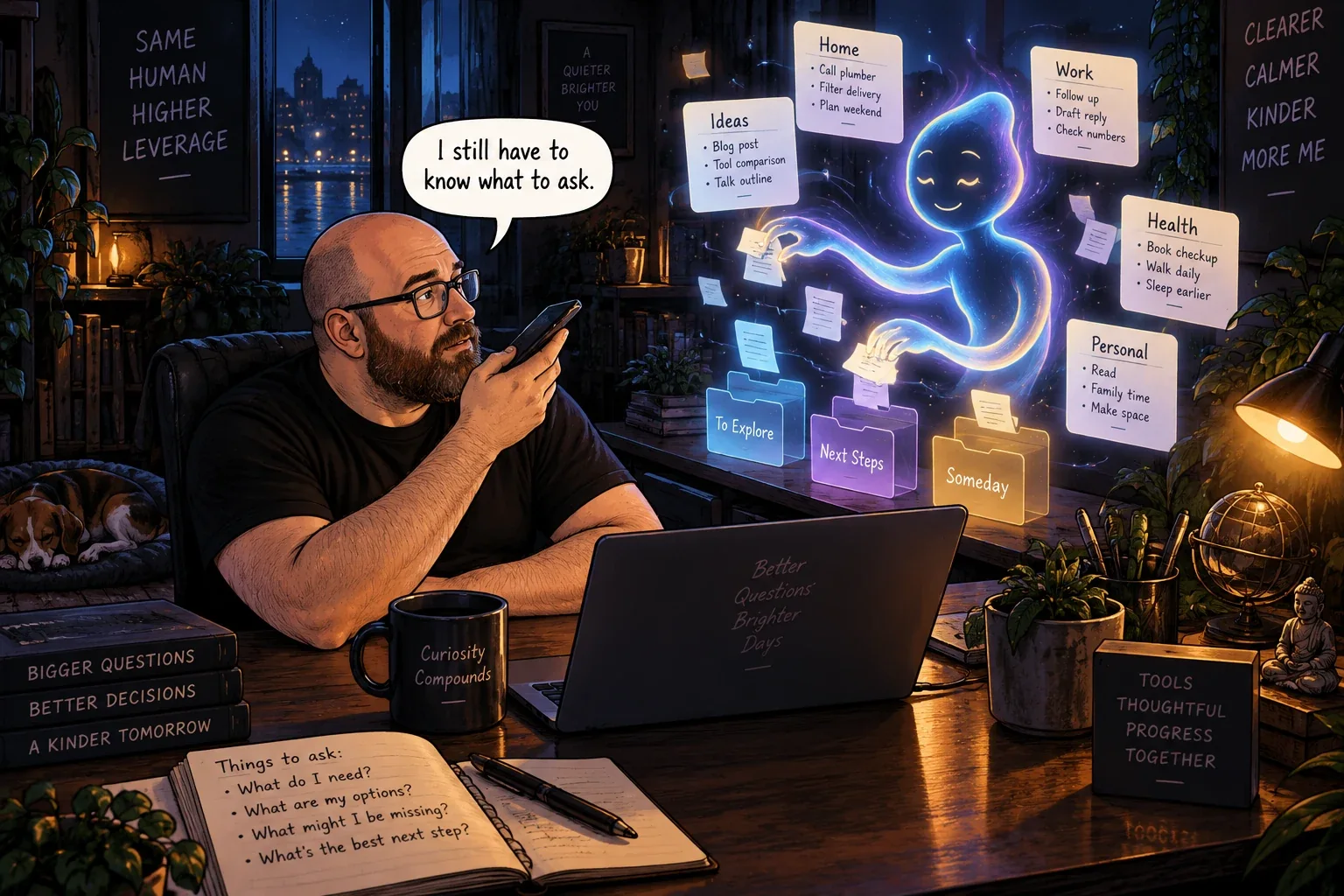Justin dictates a problem and organizes the next steps with AI assistance.