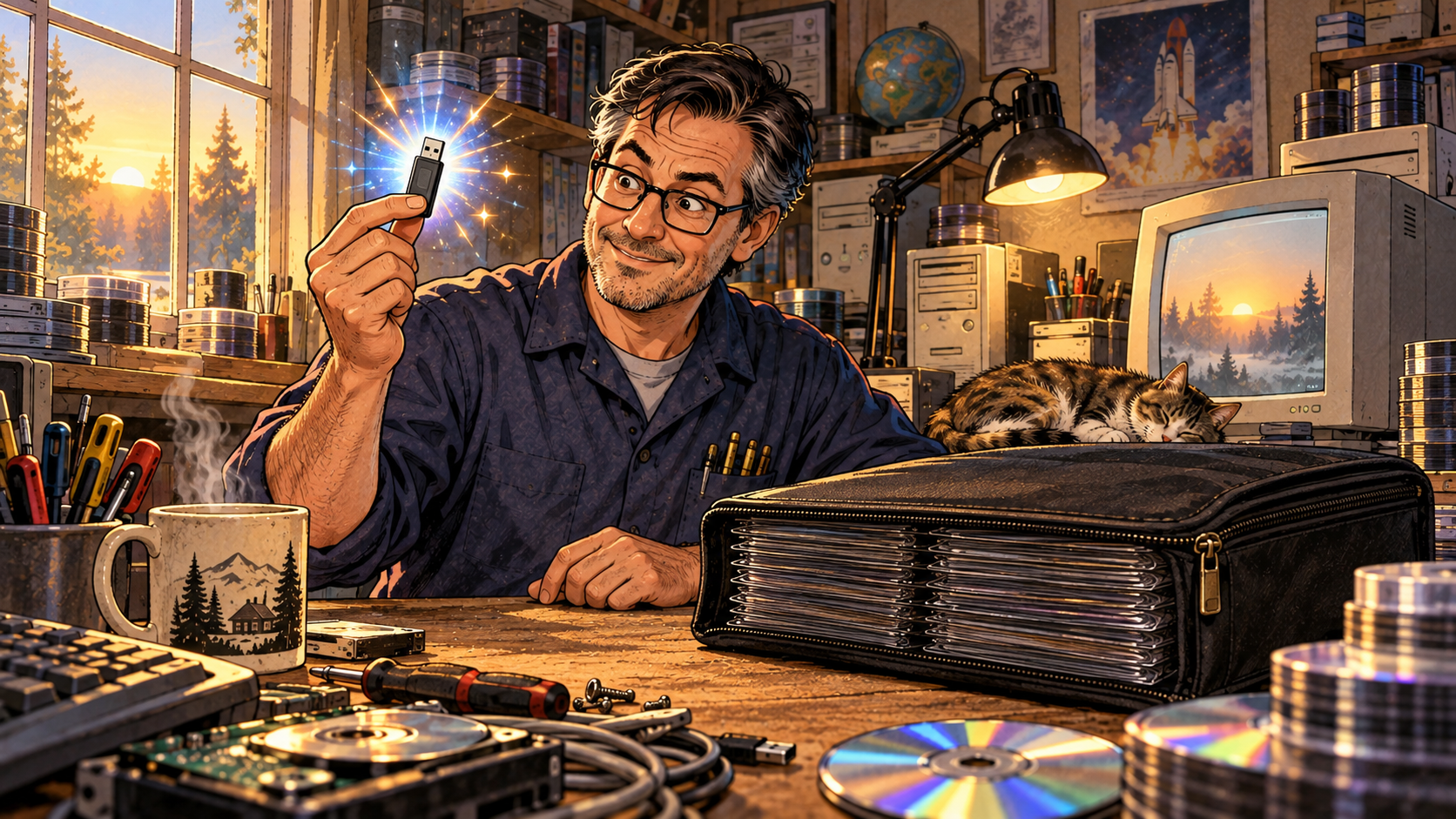 A USB drive replacing a huge collection of repair discs