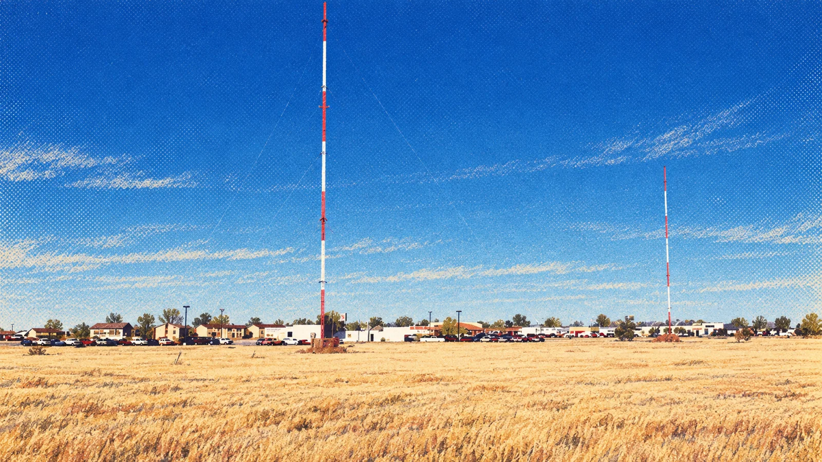 Editorial illustration of the two AM radio towers behind Hwy 50 Autoplex in Pueblo